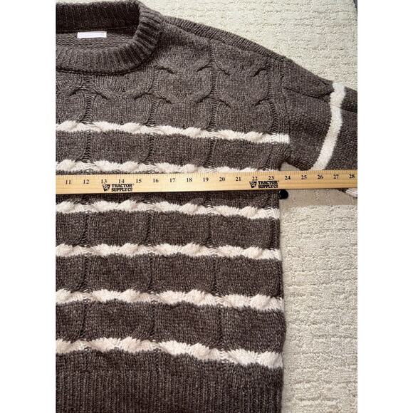 Lauren Conrad Cable Knit Striped Sweater XL Brown White Crew Neck Long Sleeve - Picture 6 of 9